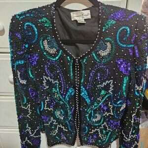 Laurence Kazar 100% silk Beaded Blazer
